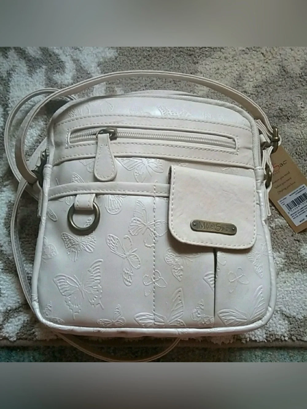 MultiSac Monarchy Cream Embossed Butterfly Crossbody Bag